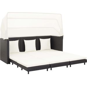 vidaXL Ausziehbares 3-Sitzer-Schlafsofa mit Dach Poly Rattan Schwarz