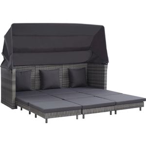 vidaXL Ausziehbares 3-Sitzer-Schlafsofa mit Dach Poly Rattan Grau