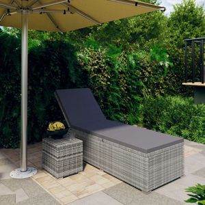 vidaXL - Ligbed met Kussen en Theetafel - Grijs - Poly Rattan