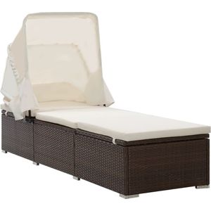 vidaXL Sonnenliege mit Sonnenschutz und Auflagen Poly Rattan Braun