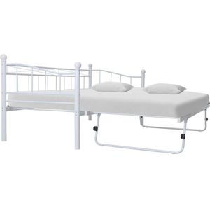 vidaXL - Bedframe - staal - wit - 180x200/90x200 - cm