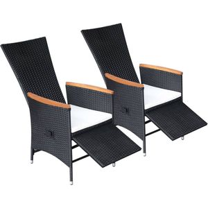 Garten-Liegestühle 2 Stk. mit Auflagen Poly Rattan Schwarz Vidaxl