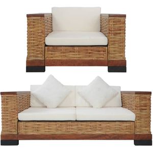 Vidaxl - 2-tlg. Sofagarnitur mit Auflagen Braun Natur Rattan