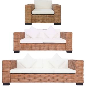 vidaXL 3-tlg. Sofagarnitur mit Auflagen Natur Rattan
