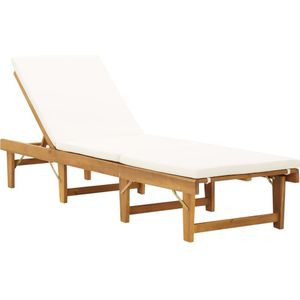 vidaXL - Ligbed - Houtkleur - Massief Acaciahout - Inklapbaar met Kussen