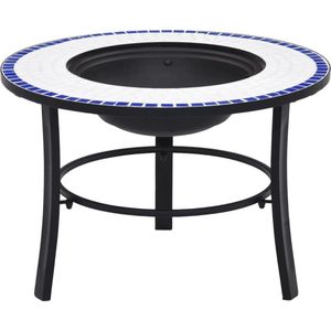 vidaXL - Vuurschaal - Blauw en Wit - Keramiek en Staal - 68 cm