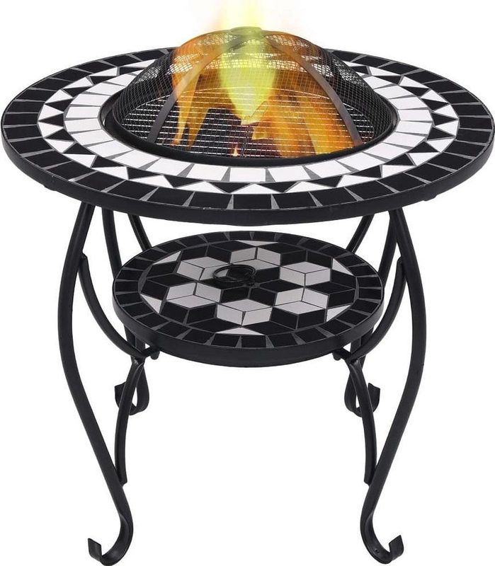 vidaXL Feuertisch Mosaik Keramik Schwarz und Weiß 68 cm