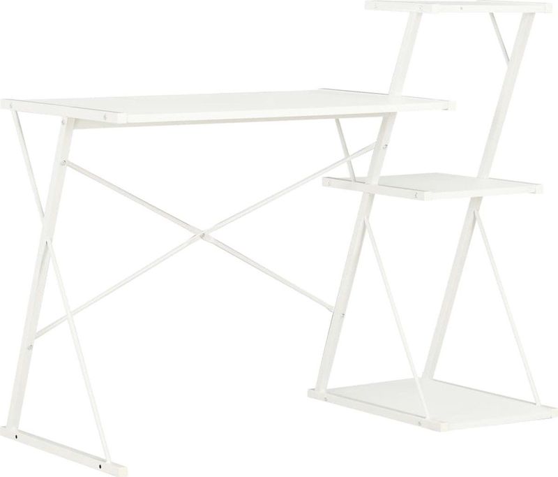 vidaXL Bureau - Wit - Hout en Staal - Met Schap