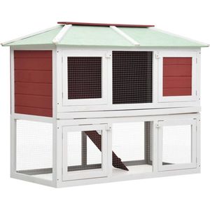 vidaXL Kleintier-/Kaninchenstall 2 Etagen Rot Holz