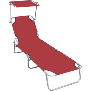 vidaXL Ligbed - Rood - Aluminium - Inklapbaar met Luifel