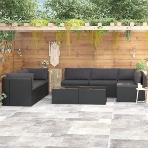 vidaXL 9-delige tuin loungeset met kussens poly rotan zwart - 46551