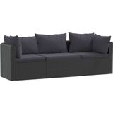 VidaXL 3-Delige Loungeset met Kussens - Poly Rattan Zwart