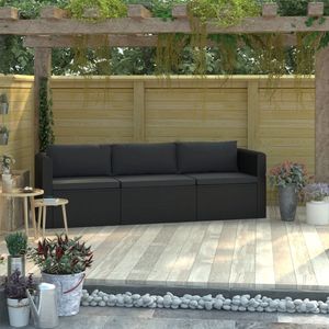 VidaXL 3-Delige Loungeset met Kussens - Poly Rattan Zwart