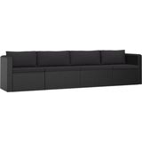 vidaXL 4-delige Loungeset met kussens poly rattan zwart