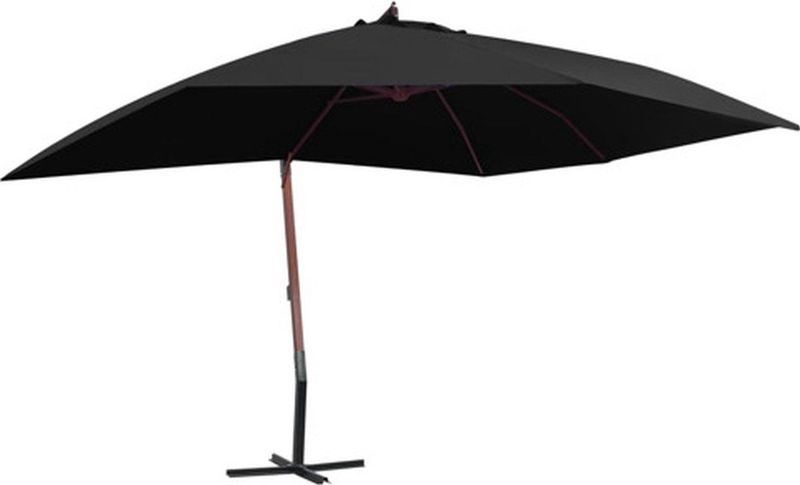 Hangparasol - Zwart - Polyester - Houten Paal