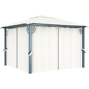 vidaXL - Prieel - met - gordijn - 300x300 - cm - aluminium - crème