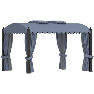 vidaXL - Prieel - met - gordijnen - 3x4 - m - staal - antraciet