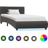 vidaXL Bedframe met LED kunstleer grijs 90x200 cm