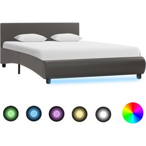 vidaXL Bettgestell mit LED Grau Kunstleder 140x200 cm
