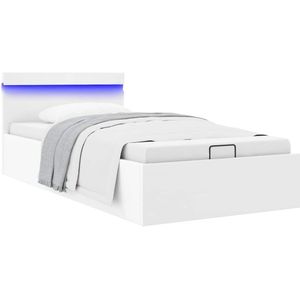 vidaXL Bedframe met opslag hydraulisch LED kunstleer wit 100x200 cm