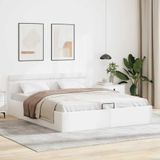 vidaXL - Bedframe - met - opslag - hydraulisch - LED - kunstleer - witx200 - cm