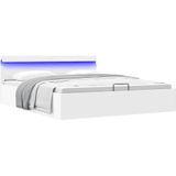 vidaXL - Bedframe - met - opslag - hydraulisch - LED - kunstleer - wit - 180x200 - cm