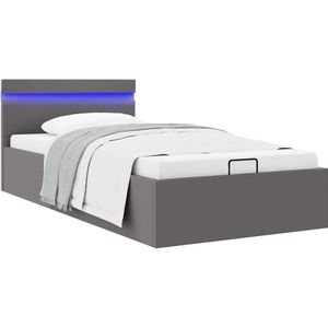 vidaXL - Bedframe - met - opslag - hydraulisch - LED - kunstleer - grijsx200 - cm