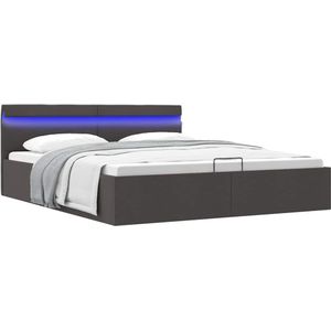 vidaXL Bedframe met opbergruimte en LED stof donkergrijs 180x200 cm