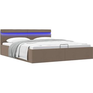 vidaXL Bett mit Bettkasten Hydraulisch mit LED Taupe Stoff 160x200 cm