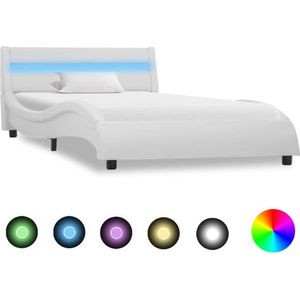 VidaXL Bedframe LED Kunstleer Wit 90x200 cm