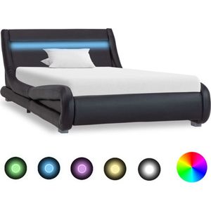 vidaXL-Bedframe-met-LED-kunstleer-zwart-100x200-cm