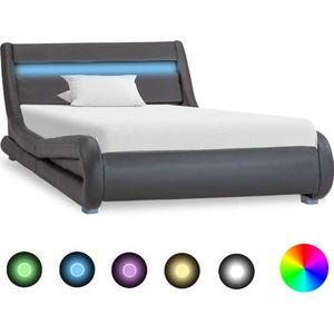 vidaXL Bedframe met LED kunstleer grijs 100x200 cm - 285739