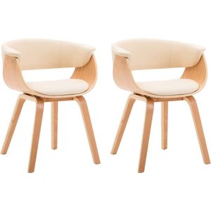 VidaXL Eetkamerstoelen 2 st Gebogen Hout & Kunstleer Crèmekleurig