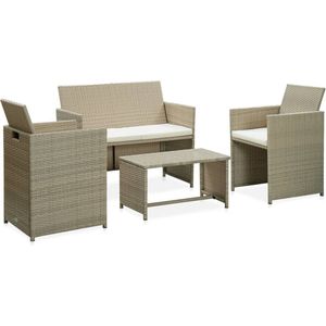 VidaXL 4-Delige Loungeset met Kussens - Poly Rattan Beige