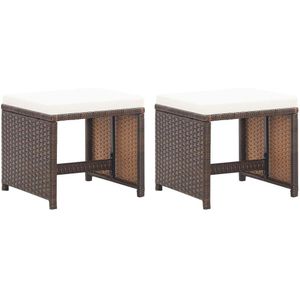 vidaXL Gartenhocker 2 Stk. mit Sitzkissen Poly Rattan Braun