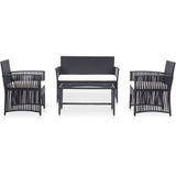 vidaXL - 4-delige - Loungeset - met - kussen - poly - rattan - zwart