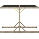 vidaXL Tuintafel 110x53x72 cm glas en poly rattan beige