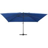 vidaXL Ampelschirm mit LED-Beleuchtung Alu-Mast 400x300 cm Azurblau