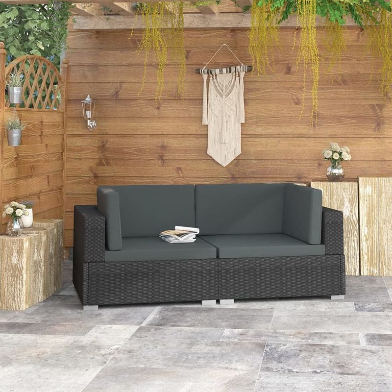Ecksofas 2 Stk. mit Auflagen Poly Rattan Schwarz Vidaxl
