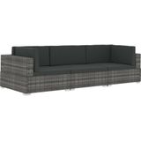 VidaXL 3-delige Loungeset met Kussens - Poly Rattan Grijs