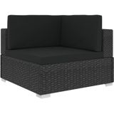 vidaXL 3-delige Loungeset met kussens poly rattan zwart