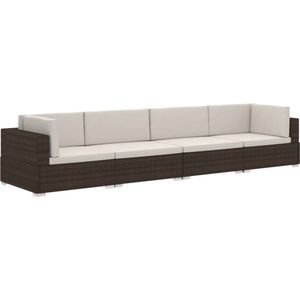 vidaXL - 4-delige - Loungeset - met - kussens - poly - rattan - bruin