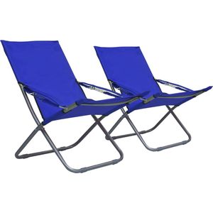 VidaXL Strandstoelen 2 St Inklapbaar Stof Blauw