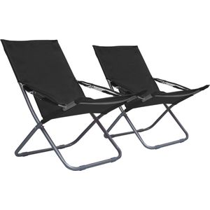 VidaXL Strandstoelen - 2 st. inklapbaar - Stof - Zwart