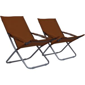 VidaXL Strandstoelen - 2 st. inklapbaar - Stof - Bruin