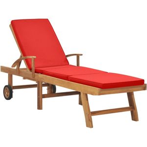 vidaXL Ligbed - Rood - Teakhout - Met Kussen