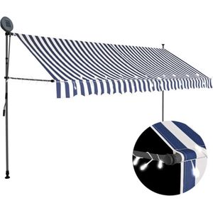 Einziehbare Markise Handbetrieben mit led 350 cm Blau und Weiß Vidaxl