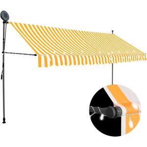 vidaXL - Luifel - handmatig - uitschuifbaar - met - LED - 400 - cm - wit - en - oranje