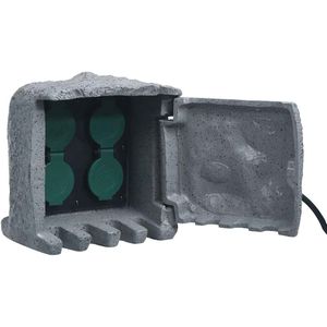 vidaXL Tuinstopcontact 4 ingangen waterbestendig polyresin grijs
