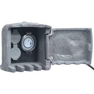 vidaXL Tuinstopcontact 2 ingangen met timer polyresin grijs